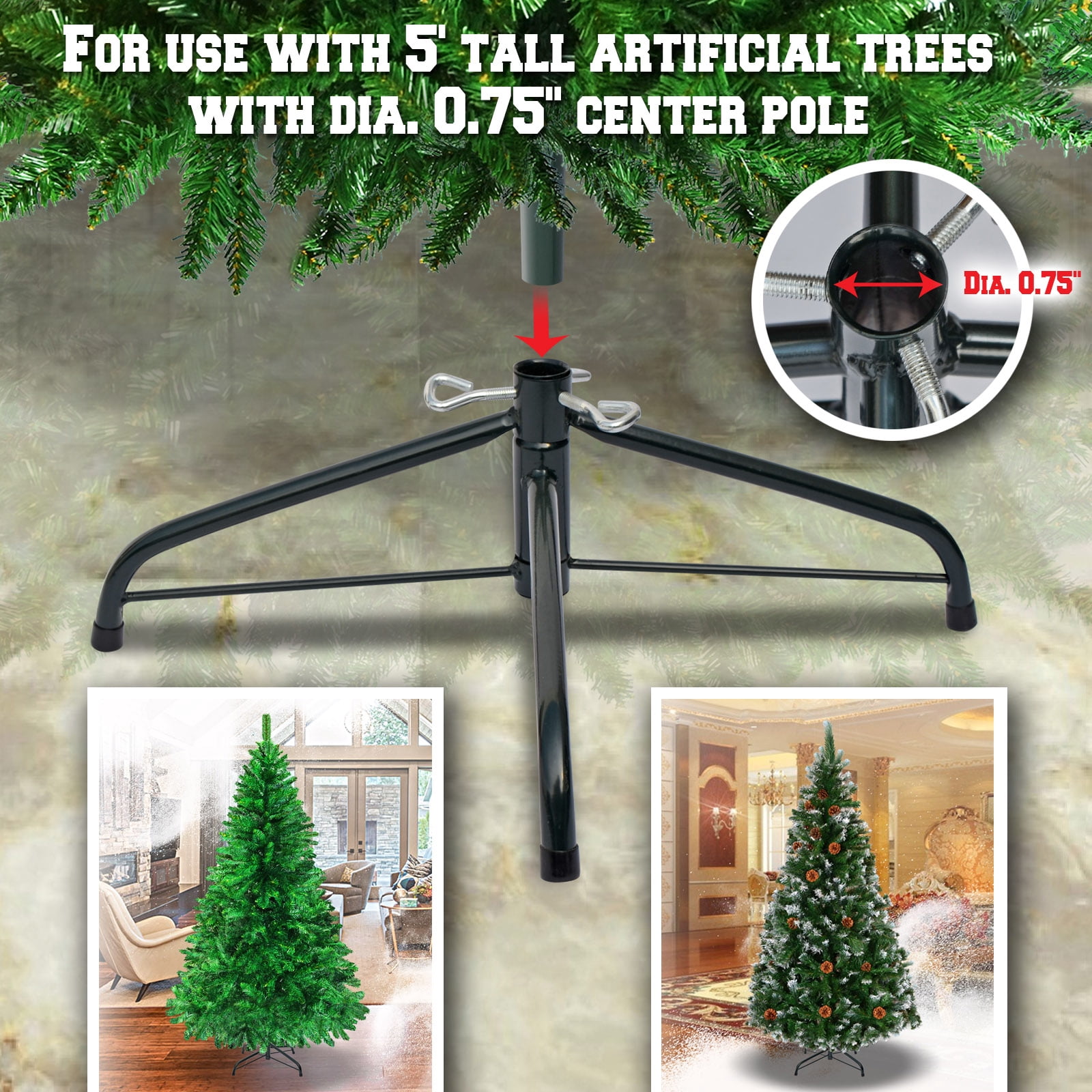 Sunrise Steel Base Metal Stand for 5/6/7/7.5ft Christmas Tree Xmas Decor (Green, for 5ft Tree)