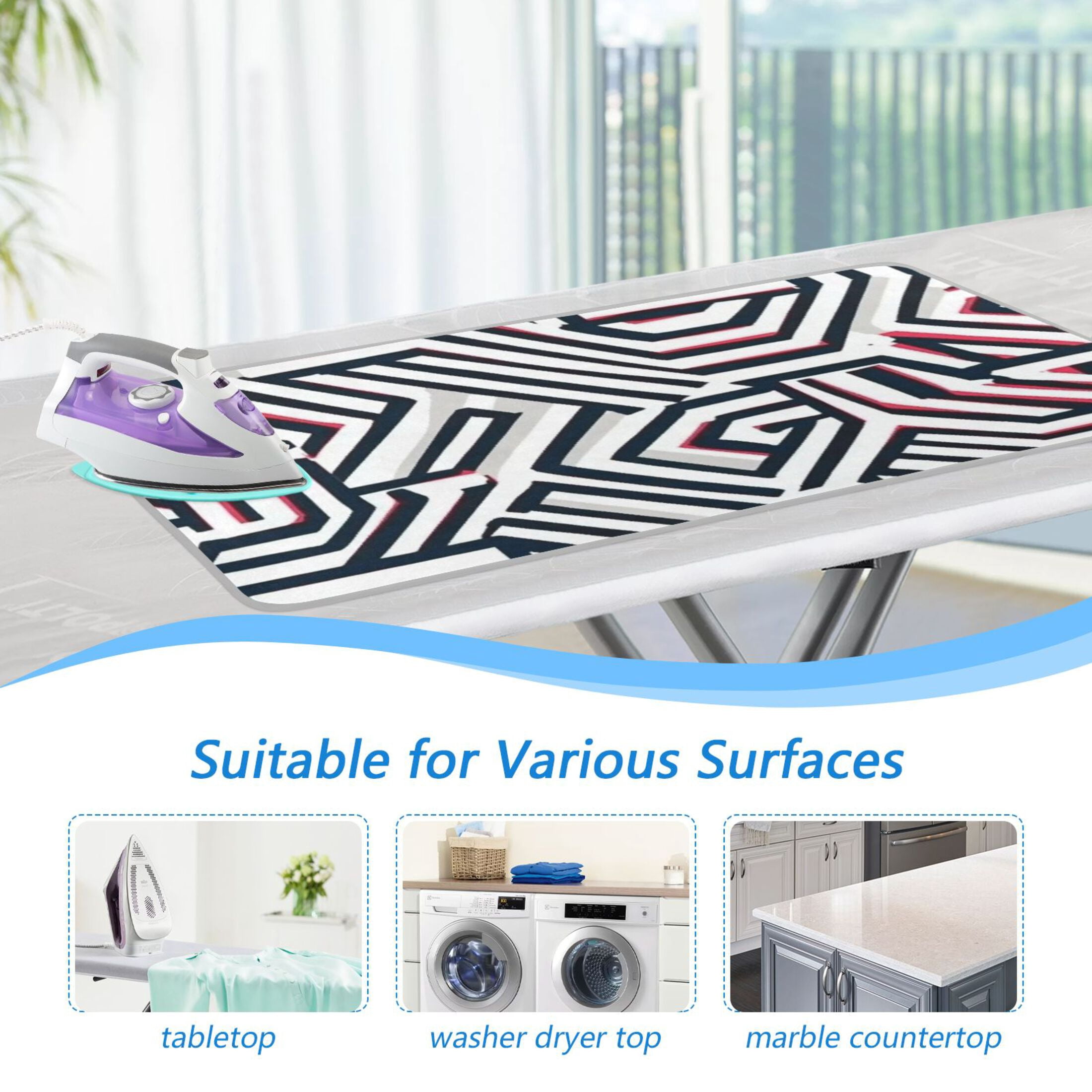 Black Red Lines Geometry Ironing Mat Blanket for Table Top Travel Portable Ironing Board Pad 47.2x27.6 Inch