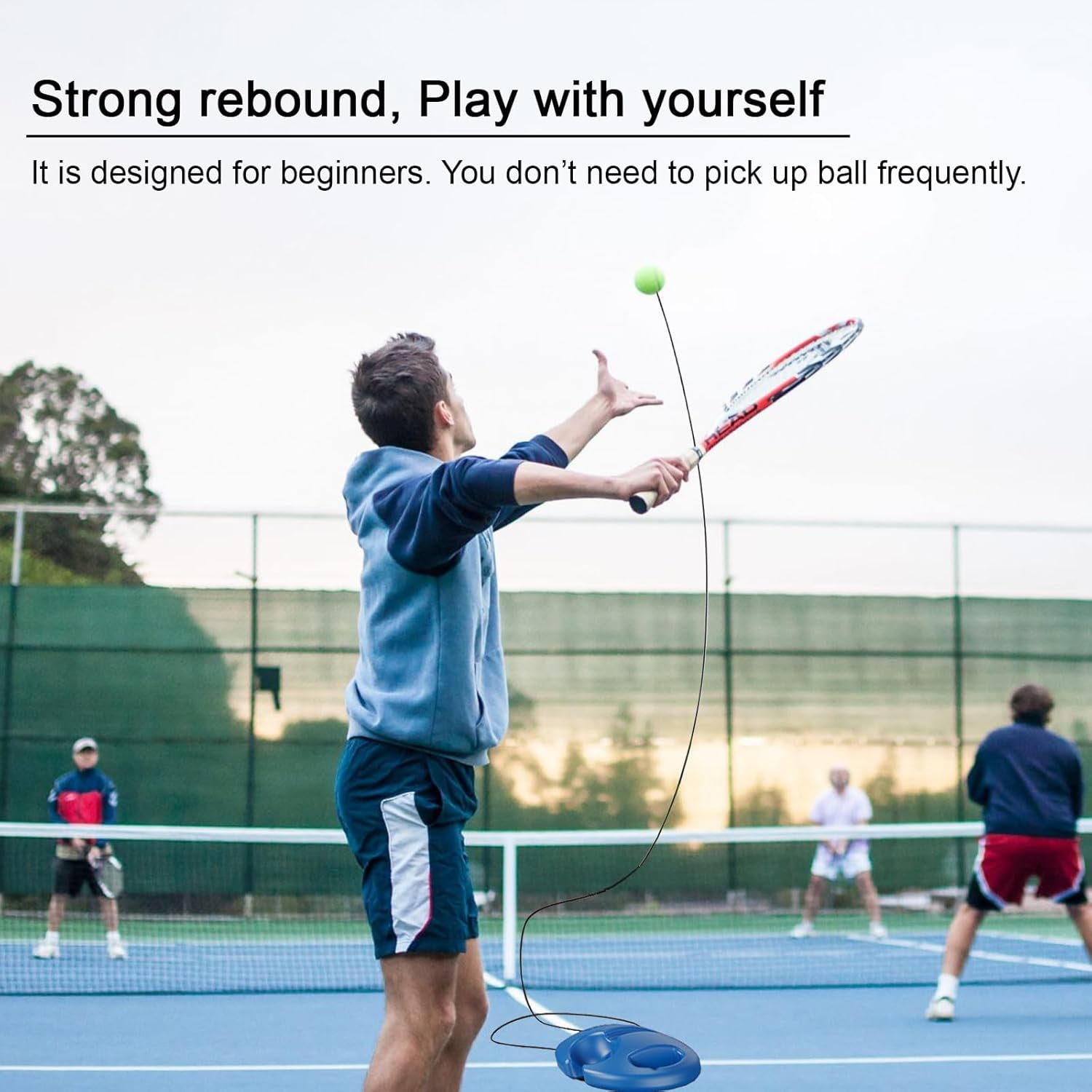 Q&F Tech Tennis Trainer Rebound Ball Set, Solo Practice Reaction Kit/Ball, Portable Self Training Tool/Device, for Beginners/Adults - 1base+2balls