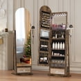 thumbnail image 2 of VKCC 64.1" Arched 360° Swivel Jewelry Armoire Full Length Mirror Cabinet Free Standing Organizer with 6 LED Lights, Brown, 2 of 9