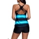 thumbnail image 5 of Top tankini con estampado de bloque de color cruzado en la espalda para mujer con traje de baño Boyshorts (M-XXXL) Fokelyi WRMH-1205-4, 5 of 5