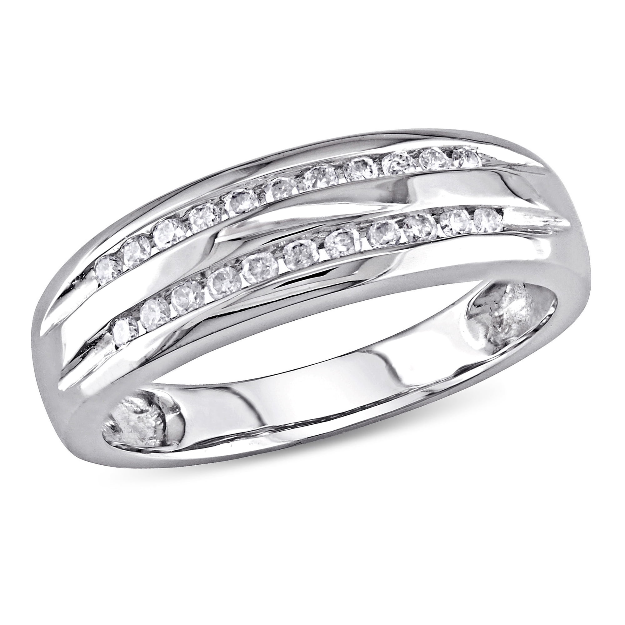 Miabella Women's 1/6 Carat T.W. Diamond Double Row Semi-Eternity Band in 10kt White Gold