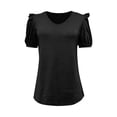 thumbnail image 4 of Cmfcve Women's Tunic Tops V Neck Puff Short Sleeve T Shirt Casual Dressy Blouses Solid Color Loose Fit Summer Blouse, 4 of 6