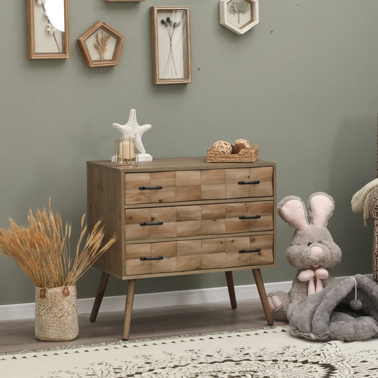Sophia William Wood Block Veneer 3 Drawer Accent Storage Cabinet Nightstand