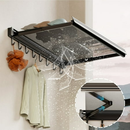 Gomok Invisible Retractable Wall Mounted Drying Rack, Mesh Laundry Drying Rack, Bathroom Shelf