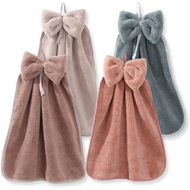 4 toallas para secador de manos con lazo para colgar, toalla de microfibra de forro polar coral, toalla absorbente súper suave y linda para cocina, baño, niños y adultos. Rojo Verde