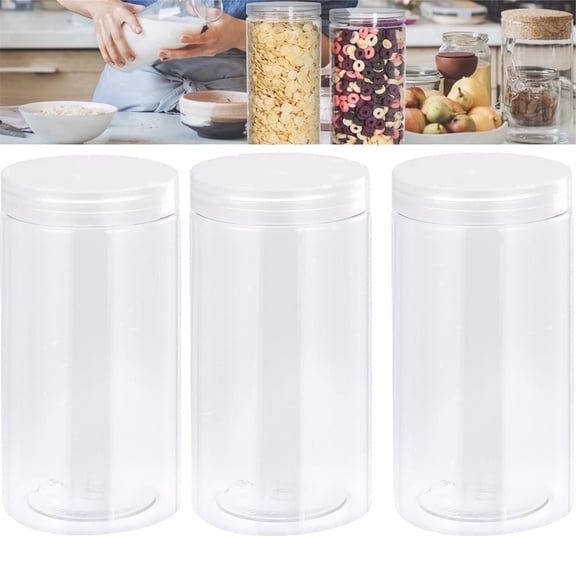 3Pcs Plastic Box with Lids,Refillable Empty Storage Containers,QZS Large Round Candy Box,Clear Storage Box ,Wide-mouth Snack Organizer,for Home Kitchen Dry Food Condiments 47oz