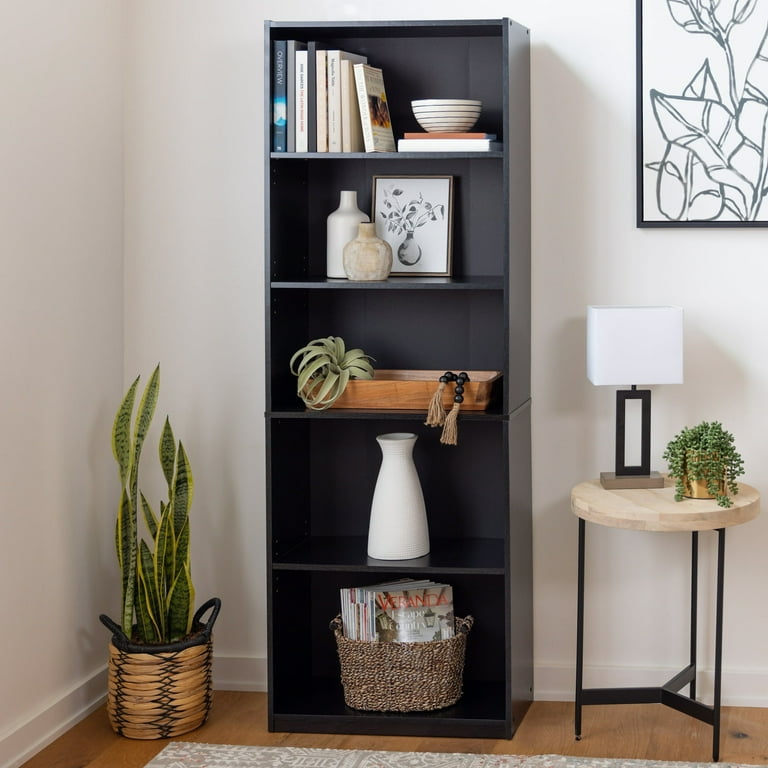 Mainstays 5 Shelf Bookcase with Adjustable Shelves True Black Oak Walmart