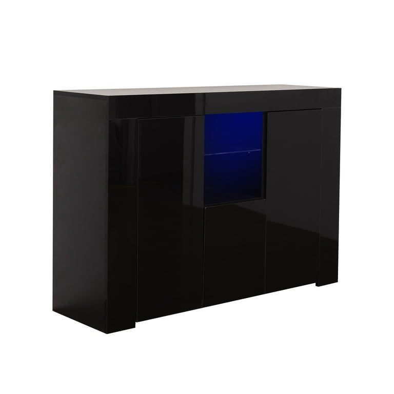 Hommoo Sideboard Buffet Cabinet, Storage Cabinet with Door and Led Light,  Kitchen Storage Cabinet for Liquor Cabinet, Dining Room, Hallway, Black 