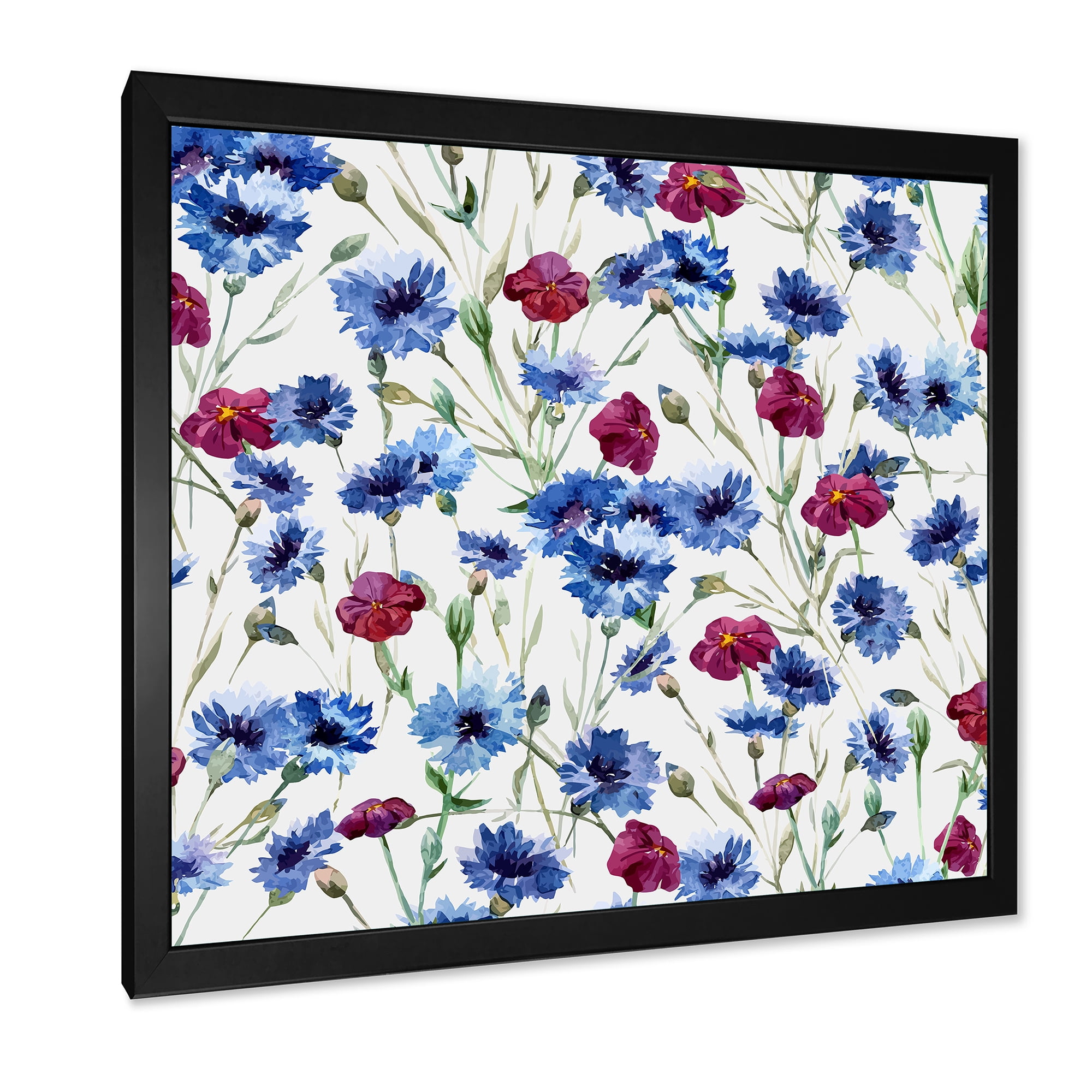 Designart 'Red and Blue Wildflowers' Traditional Framed Art Print