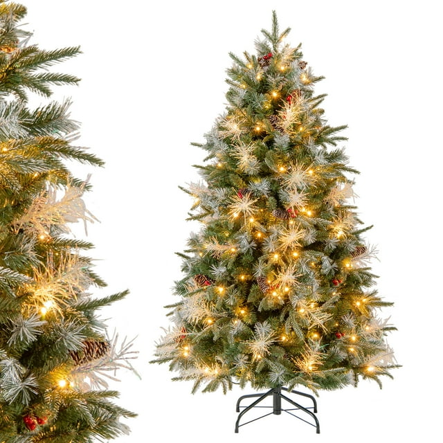 Costway 5 FT Artificial Christmas Tree with 602 Branch Tips, 190 Warm White LED Lights