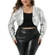 thumbnail image 1 of Agnes Orinda Chaquetas Bolero Cortas Metálicas Brillantes de Talla Grande para Mujeres de Manga Larga Abiertas para Fiestas 4X Plata, 1 of 8