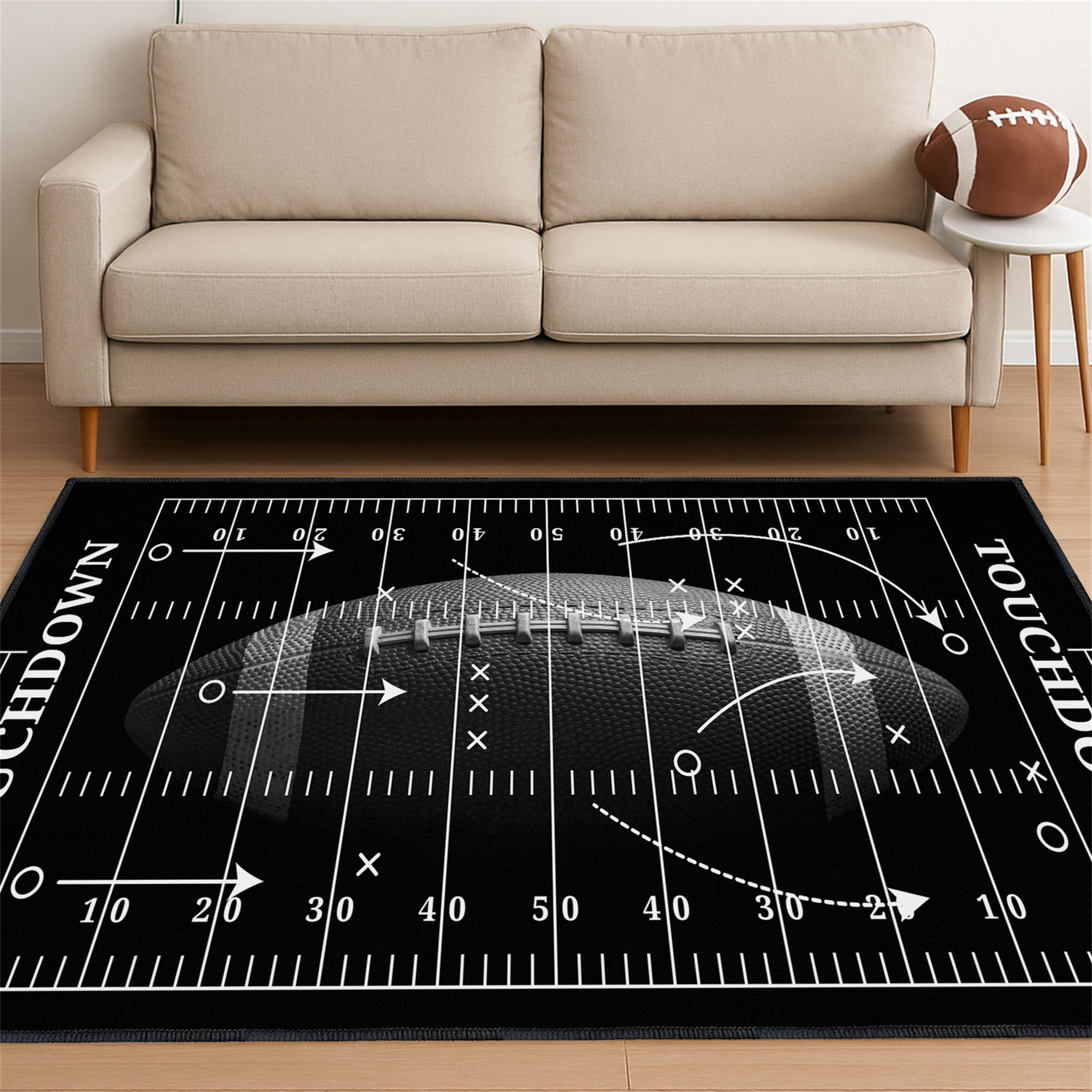 Football Rug for Bedroom,3'x5' Football Field Rugs with Non-Slip Backing,Sports Area Rug for Living Room and Game Room Decor