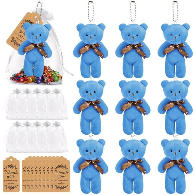 10 mini ositos de peluche para baby shower, pequeños osos de peluche a granel, mini osos de peluche de 4,7 pulgadas con etiquetas de agradecimiento y bolsas de organza, recuerdos de fiesta