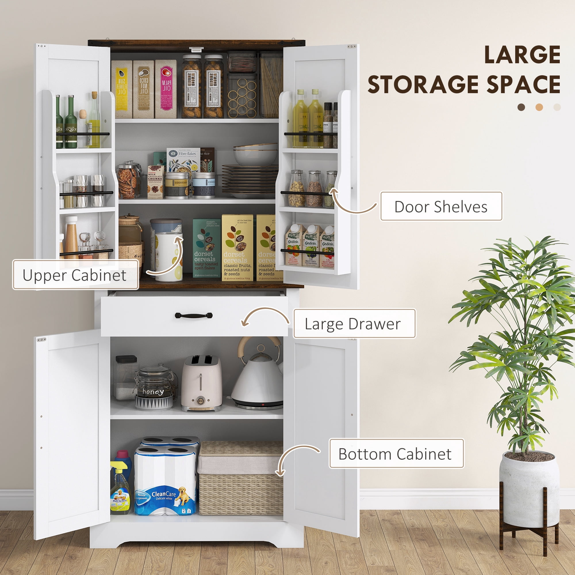HOMCOM Tall Kitchen Pantry Cabinet, Farmhouse Storage Cabinet with Barn Doors, 6 Door Shelves, Drawer, Adjustable Shelves, Freestanding Cupboard