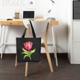 thumbnail image 2 of COMIO Beautiful Tulip Flower Pattern Temu Canvas Tote Bag Black Style One 14.1x15.7in, 2 of 6