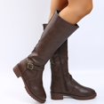thumbnail image 4 of WAVSUF Women's Mid Calf Boots Round Toe Wide Width Side Zip Winter Daily Trendy Boots Brown 7, 4 of 9