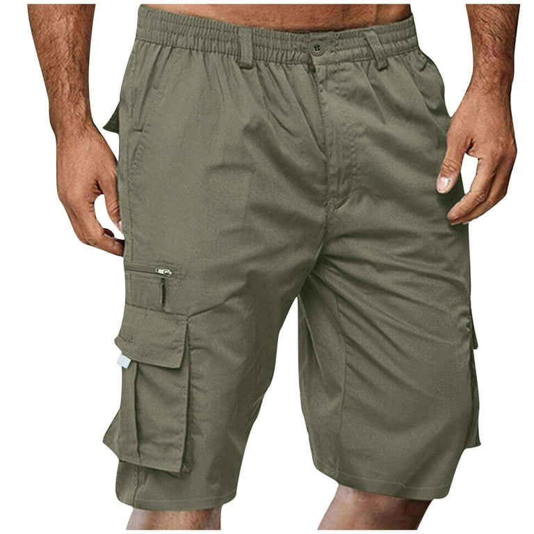 Mens Shorts Elastic Waist Cargo Men's Capri Long Twill Cargo