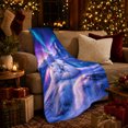 thumbnail image 3 of Sleeping White Wolves Under Aurora Borealis Tranquil Celestial, Peaceful Mountain Lake Scene, Warm Flannel Blanket for Cabin and Lodge, Outdoor Lovers Camping Gift, Rustic Home Decor, 3 of 9