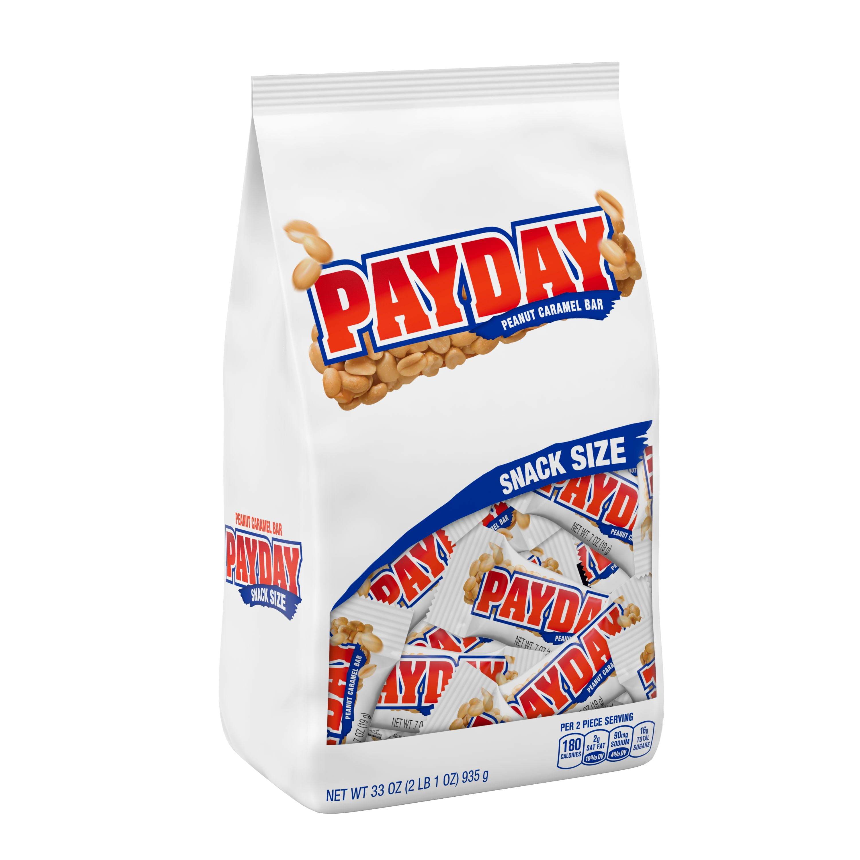 PAYDAY, SnackSize, Peanut and Caramel Candy, Individually Wrapped, 33