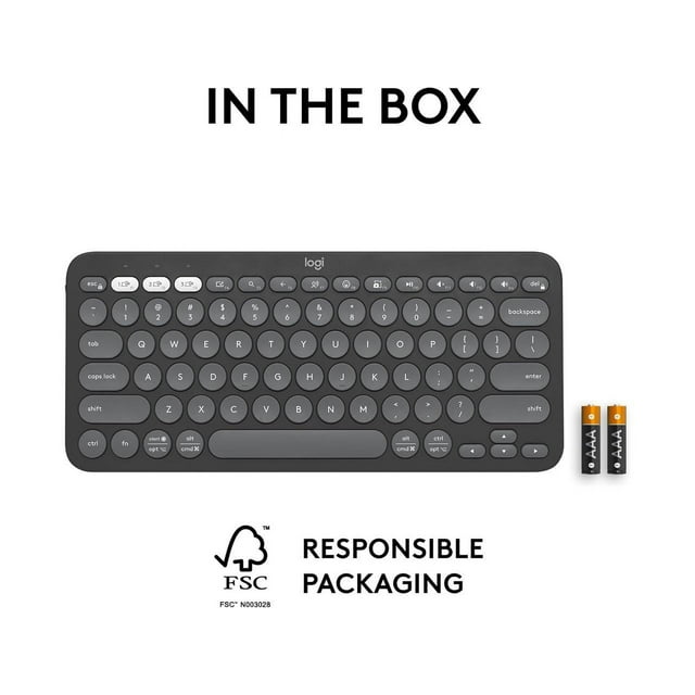 Logitech Pebble Keys 2 K380s Multi-device Bluetooth Wireless Keyboard - Wireless Connectivity - Bluetooth - Chromebook - PC, Mac - AA Battery Size Supported - Tonal Graphite