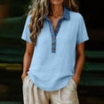 thumbnail image 5 of Tqcoqu Polo Shirts for Women Front Button V Neck Short Sleeve Womens Tops Casual Comfy Loose Fit T Shirts,Light Blue,Women's S-XXL, 5 of 7