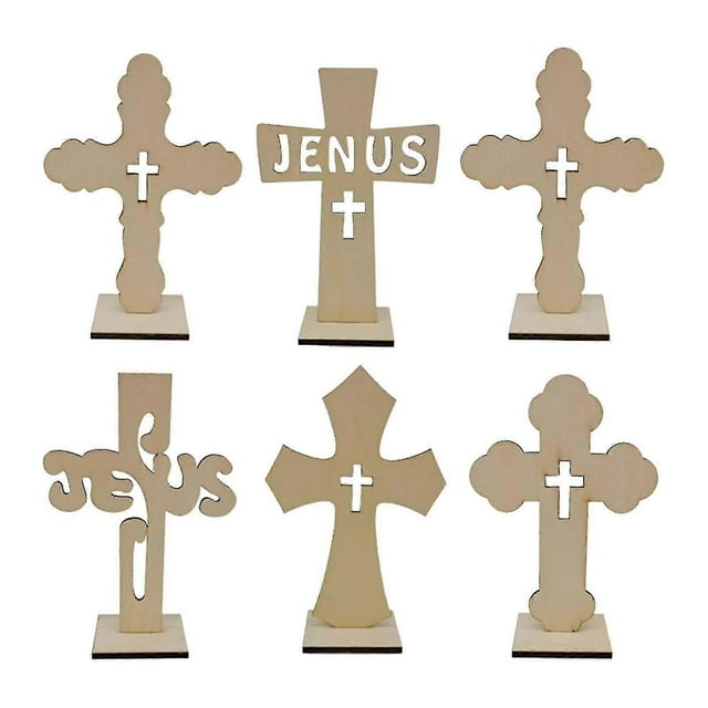 6pcs Standing Wooden Cross Baptism Decoration Dorm Standing Cross For Crafts