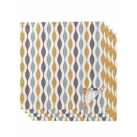Cloth Napkins Mid Century Yellow Stripe Abstract Geometric Washable Soft Kitchen Dinner Napkin Set of 4
