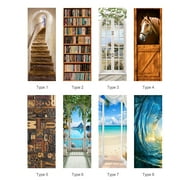 3D Door Mural Door Sticker Removable Self Adhesive Wall Decal Removable Vinyl Door Art Decor for Home Decorations