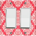 thumbnail image 1 of Metal Light Switch Plate Outlet Cover (Victorian Damask Flower Red Pattern - Double Rocker), 1 of 2