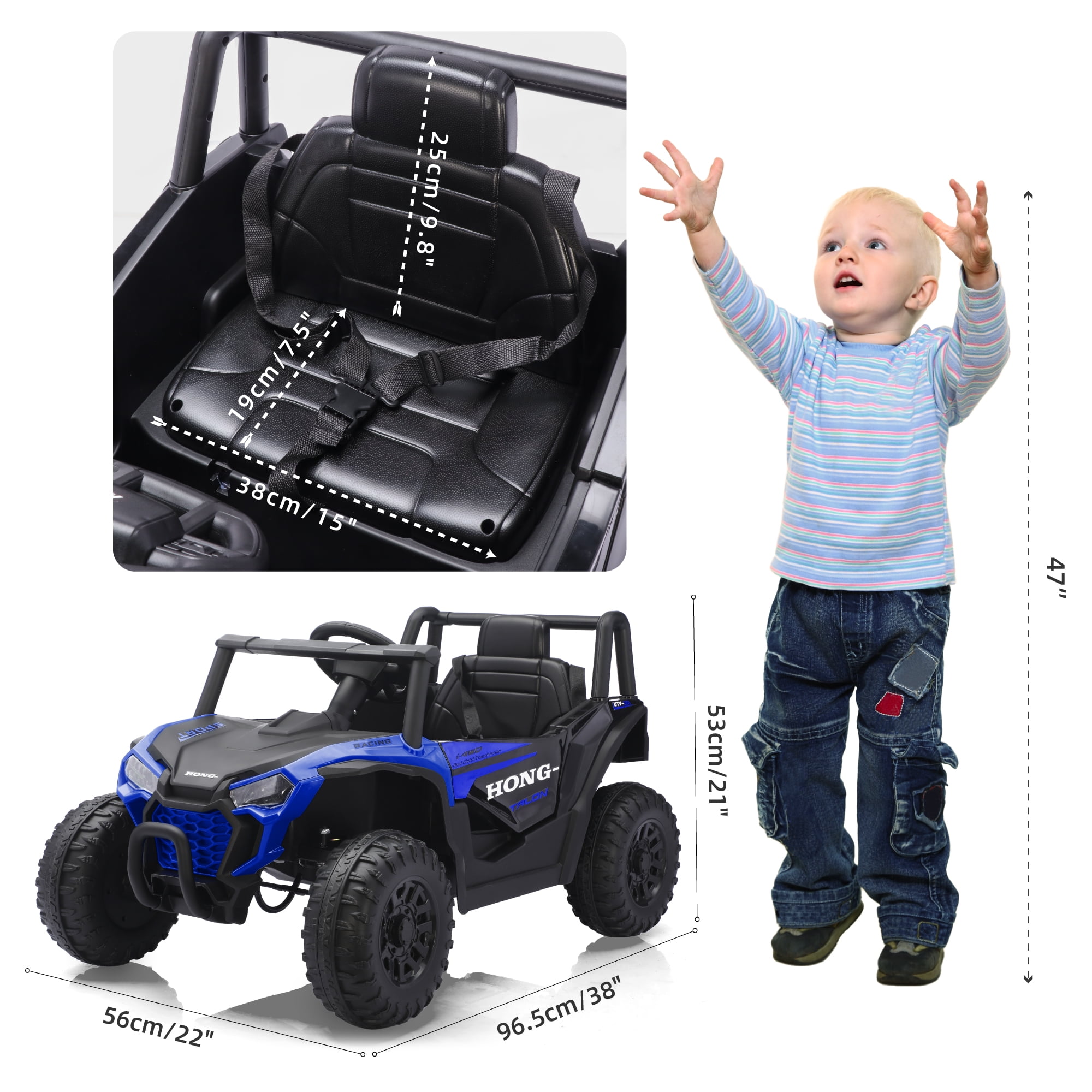 HEIMILI 12V Kids Ride On UTV,Ride on Car Toy w/Remote Control,Electric Off-Road UTV Truck,Remote w/ LED Lights MP&Music Bluetooth USB for Kids,Boys and Girls Aged 3-6 Years (Blue)