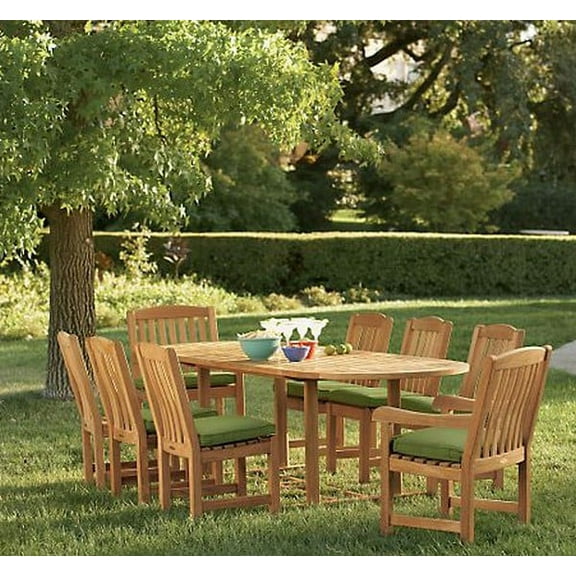 Teak Dining Set:8 Seater 9 Pc - 94" Double Extension Mas Oval Table (Trestle Leg), 6 Armless and 2 Arm / Captain Devon Chairs Outdoor Patio Grade-A Teak Wood WholesaleTeak #WMDSDV3
