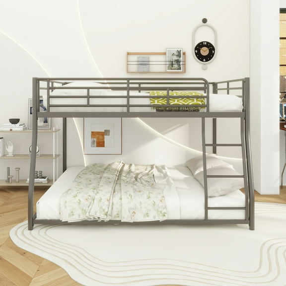 Metal Floor Bunk Bed, Full XL over Queen, Black