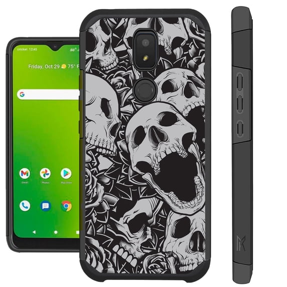 Compatible with Cricket Icon 3 | Cricket Splendor | AT&T Motivate 2 | AT&T Motivate 3; Hybrid Fusion Guard Phone Case Cover (Skull Rose)