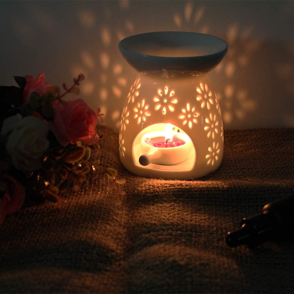Mosiee Ceramic Flower Pattern Wax Oil Burners, Wax Melts Candle