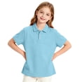 thumbnail image 5 of Girls Short Sleeve Pique Polo Shirt Preschool Shirt Matching Ribbed Collar Banded Sleeves Three-button Placket Uniform Sky Blue 120, 5 of 7