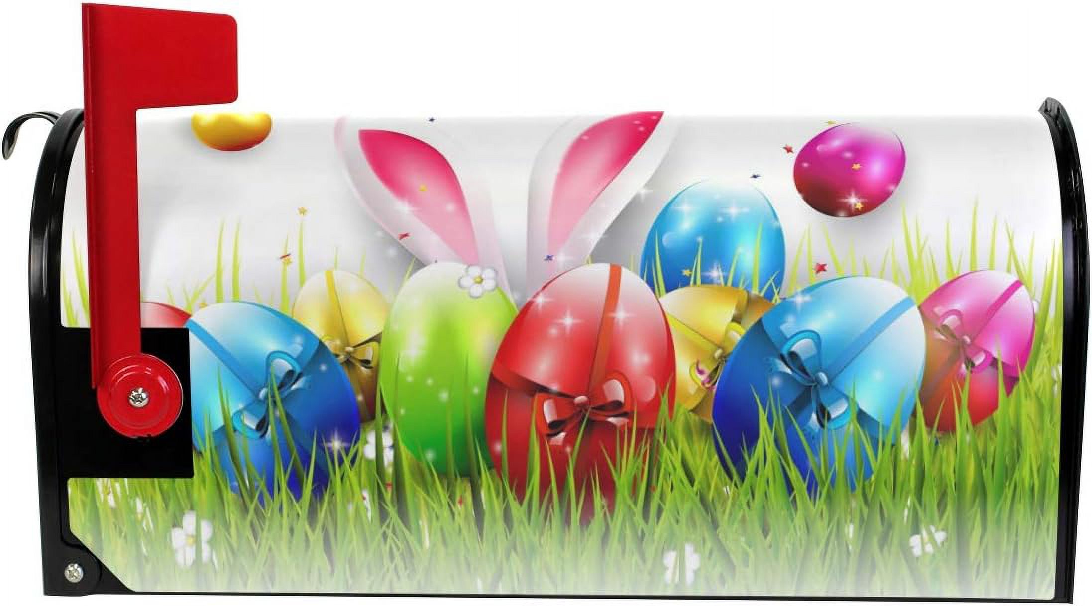 Easter Colorful Eggs and Bunny Magnetic Mailbox Cover MailWraps Garden Yard Home Decor for Outside Oversized-25.5" x20.8"