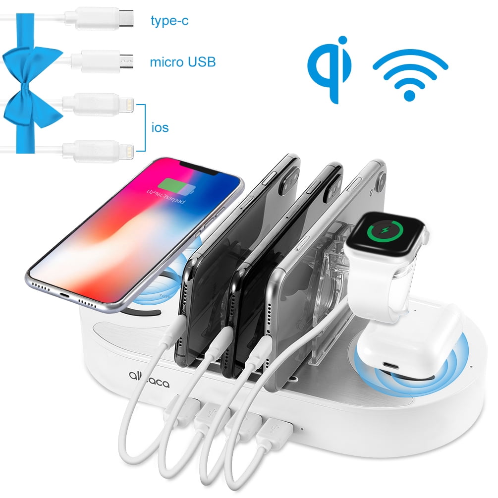 4port USB Charging Station with 2 Wireless Charging Pad for Multiple