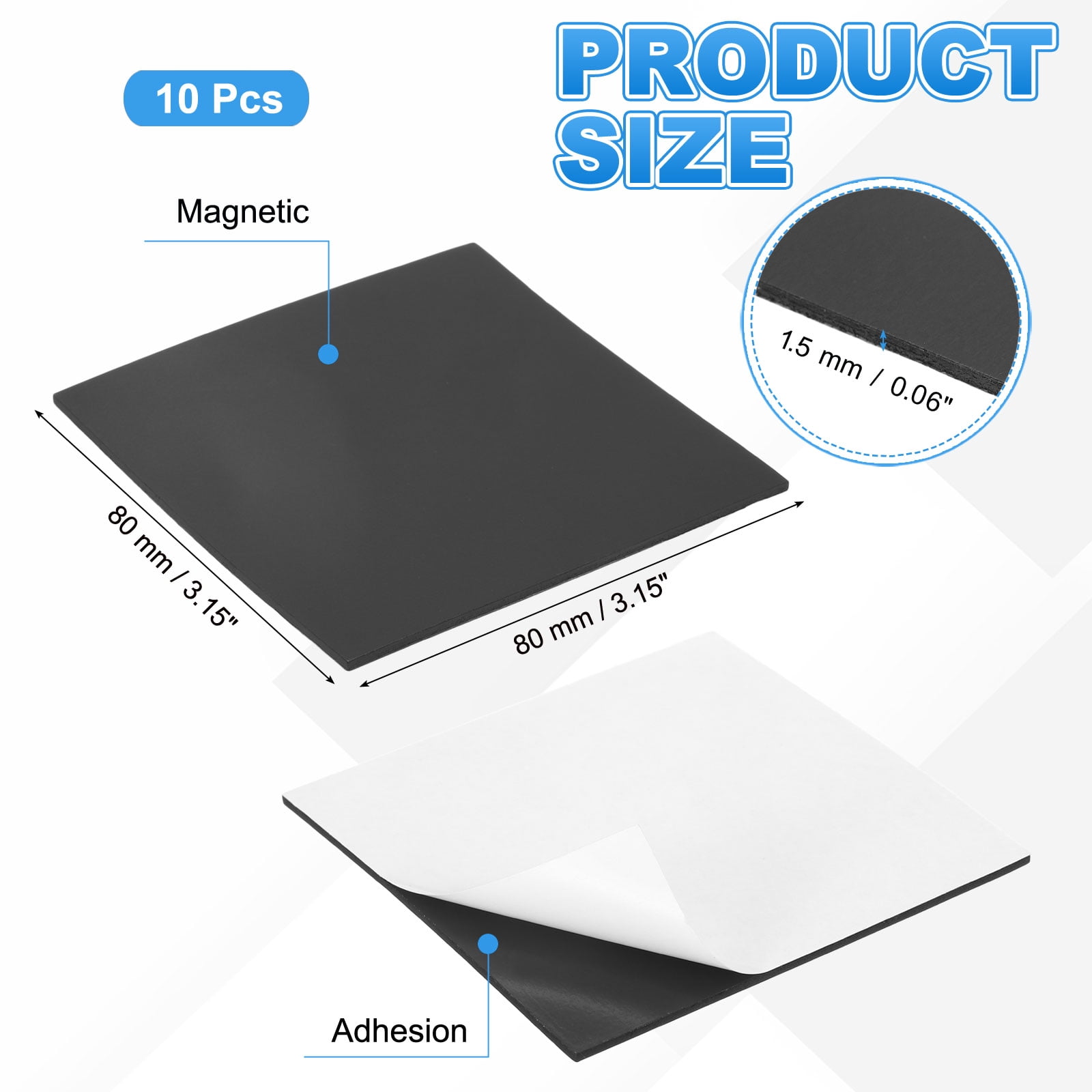 3.1"x3.1"x0.06" Magnetic Strips with Adhesive Backing, 10 Pack Self-Adhesive Magnets, Magnetic Tape for Whiteboard Fridge Organization DIY Crafts