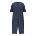 thumbnail image 2 of yievot Womens Pajama Sets Cotton Linen Short Sleeve V Neck Shirt with Shorts Set 2 Piece Loungewear Pjs Sleepwear for Women, 2 of 7