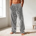 thumbnail image 2 of Men's Velvet Plush Warm Pajama Pants Fluffy Soft Sleepwear Solid Color Homewear Grey M, 2 of 5