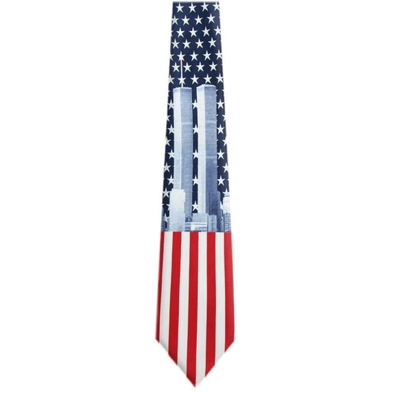 FLAG-359-USA Flag and World Trade Cente Twin Towers Mens Tie