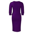 thumbnail image 3 of MORTTIC Women's Crew Neck Bodycon Pencil Dress with Peplum, 3/4 Sleeve Office Wear to Work Dress Purple，S, 3 of 16
