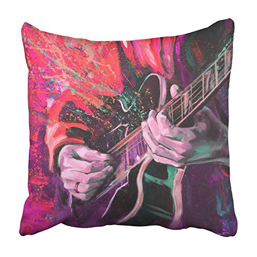 Vintage Guitar Lover Gifts Guitarist Men Women Guitarist Electric Guitar Musician Throw Pillow 16x16 Multicolor