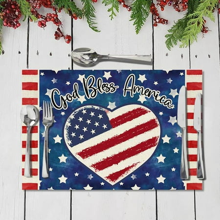 

4Th Of July Decorations Home Decor Table Banners Independence Day Star Placemats American Flag Patriotic Decorative Placemats For Dinner Parties