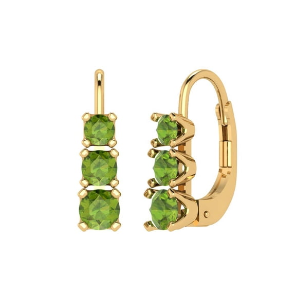 1.06 ct Lever-Back Drop Dangle Earrings for Women | 4mm Round Cut Natural Peridot | 18K Yellow Gold