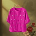 thumbnail image 3 of BODOAO Women's Cotton Linen Embroidered Top Vacation Half Sleeve Fashion Outfits Summer Boho Tops Beach Tops Peasant Blouses Scoop Neck Travel Top Mexican Tunic Tops Workout Tops Hot Pink Xl, 3 of 4