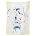 thumbnail image 3 of Ambesonne Vintage Woman Tablecloth Rectangular Table Cover, Fashion Sketch, 60"x84", Ivory Blue Coral, 3 of 4