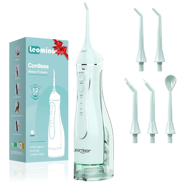Hilo dental de agua Aetiovek Leominor, 300 ml, portátil, verde