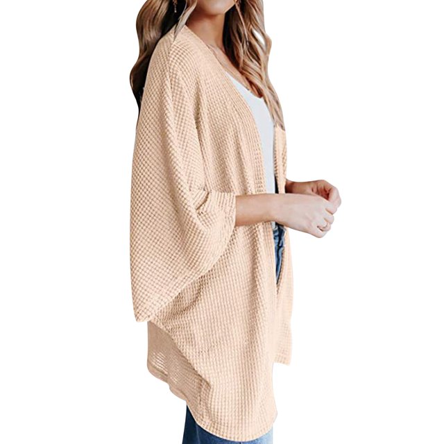 Sonducket Suéter abierto frontal para mujer, cárdigan de punto suelto de poliéster, manga 3/4, ropa informal de primavera y otoño, blanco, L Prendas para la parte del cuerpo albaricoque L Sonducket AP003557-38